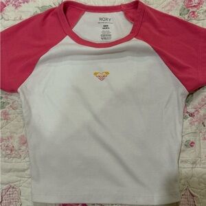 Roxy Pink and White Short Sleeve Tee